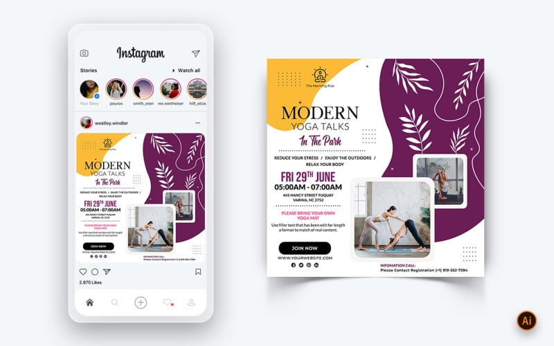 Yoga and Meditation Social Media Instagram Post Design Template-40