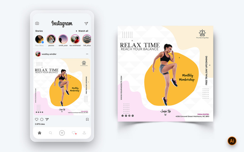Yoga and Meditation Social Media Instagram Post Design Template-51