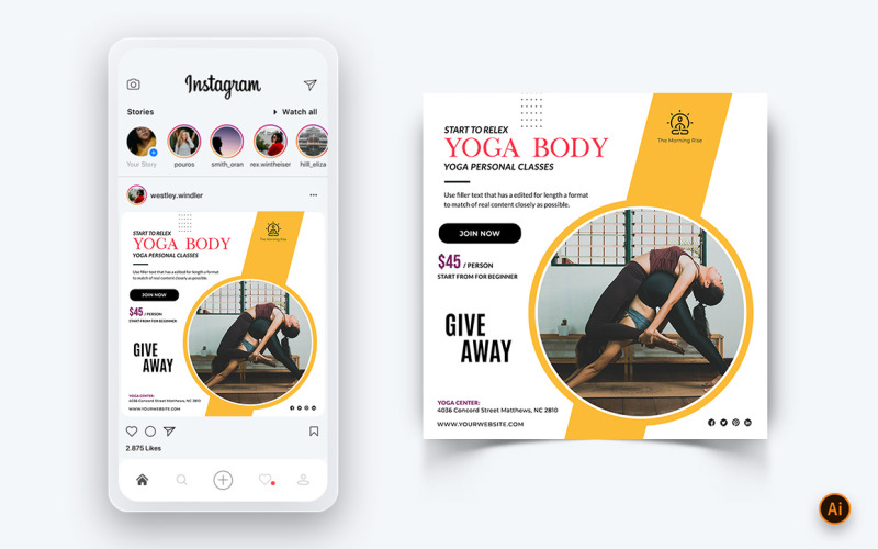 Yoga and Meditation Social Media Instagram Post Design Template-52