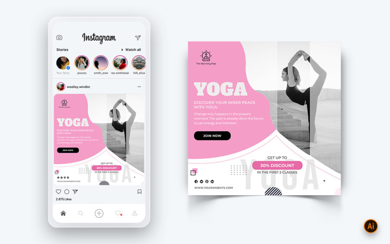 Yoga ve Meditasyon Sosyal Medya Instagram Post Tasarım Şablonu-37