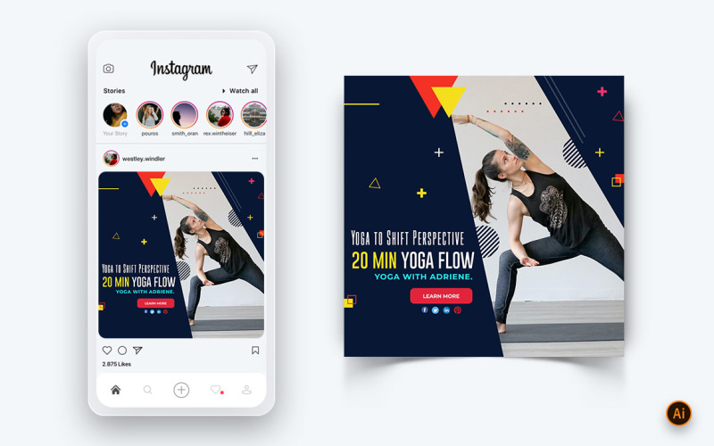 瑜伽和冥想社交媒体 Instagram 帖子设计模板-10