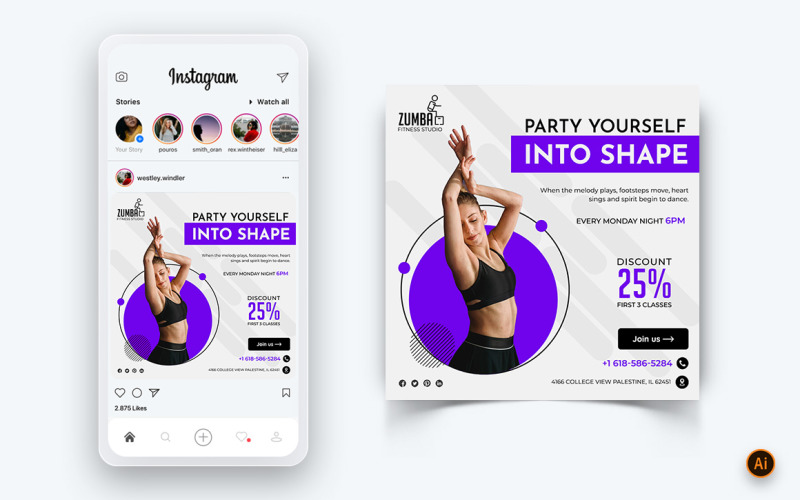 Zumba Dance Studio Social Media Instagram Post Design-Vorlage-11