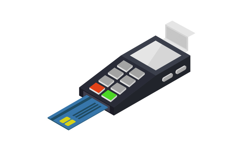 Иллюстрированный изометрический pos-терминал