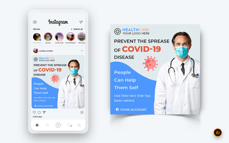 Corona Virüs Farkındalık Sosyal Medya Instagram Post Tasarım Şablonu-05