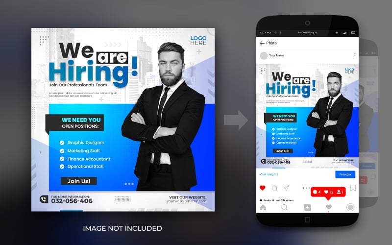 Einstellung Job Position Instagram und Facebook Promotion Social Media Post Flyer Design-Vorlage