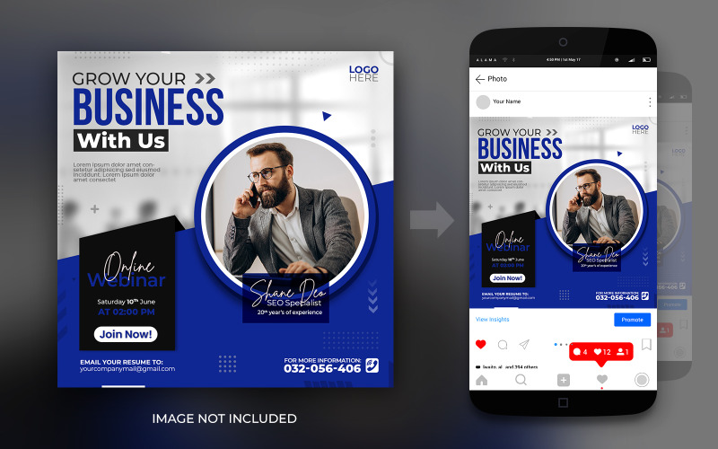 Haga crecer su negocio en línea Seminario web Corporativo Instagram o Facebook Plantilla de diseño de publicación en redes sociales