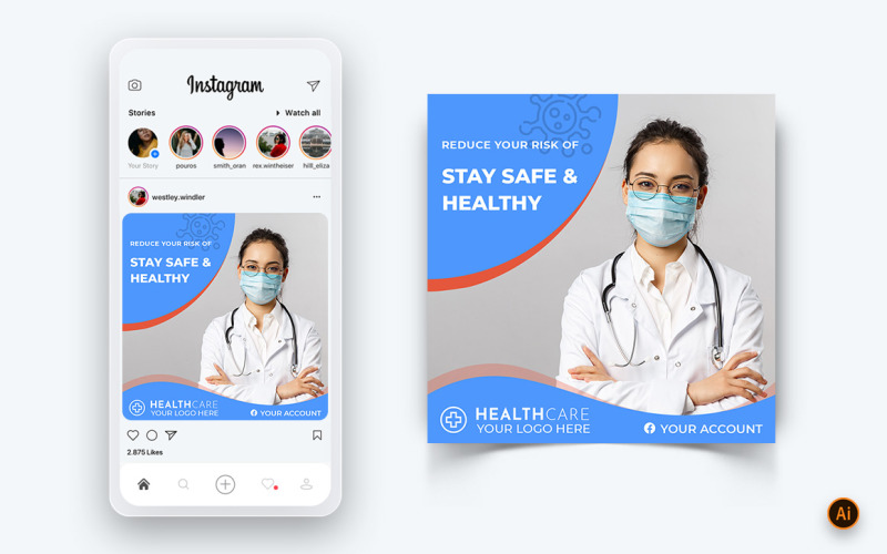 Modèle de conception de publication Instagram sur les médias sociaux de sensibilisation au virus Corona-01