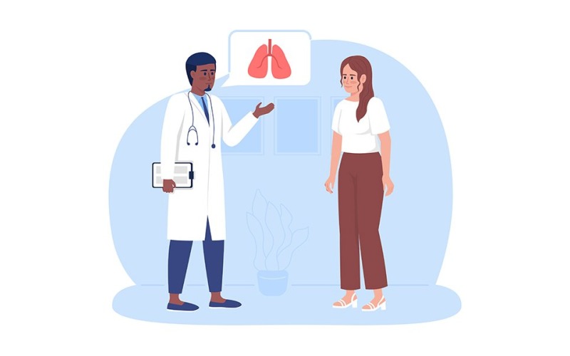 Nő látogató orvos a tüdő ellenőrzése illusztráció