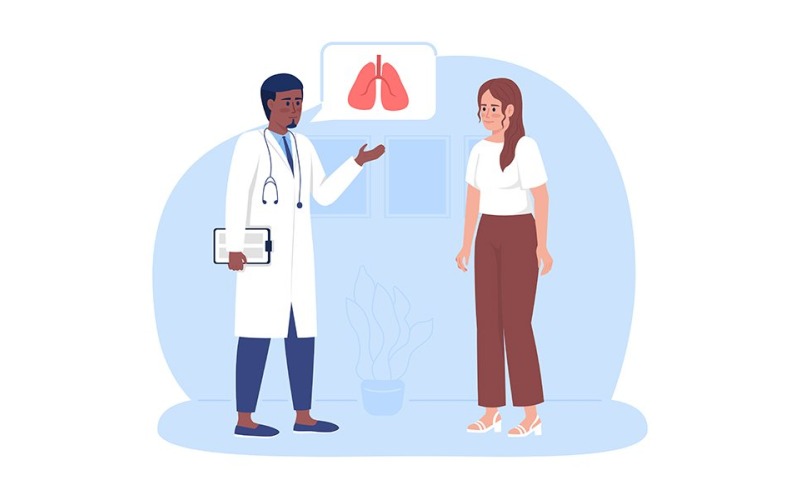 Woman visiting doctor for lungs checkup illustration