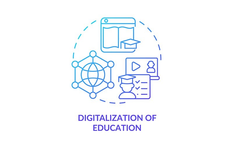 Digitalización de la educación Icono de concepto de degradado azul