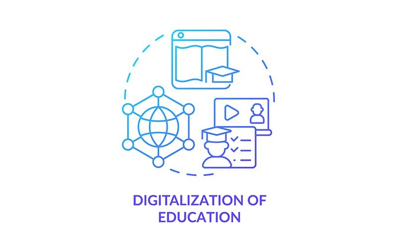 Digitalizzazione dell'icona del concetto di gradiente blu dell'istruzione