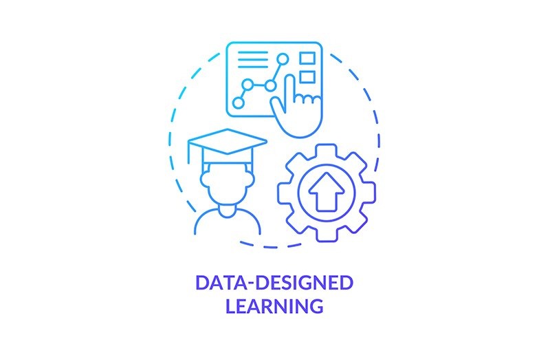 Icona del concetto di gradiente blu di apprendimento progettato dai dati