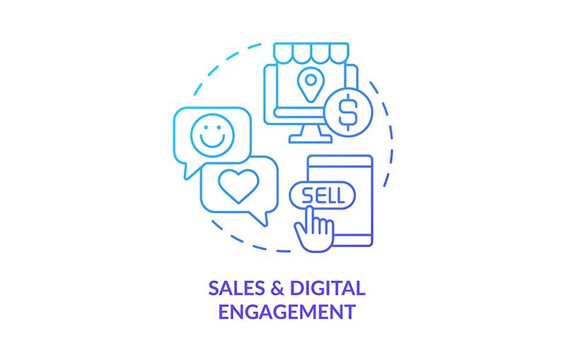 Icono de concepto de gradiente azul de compromiso digital y ventas