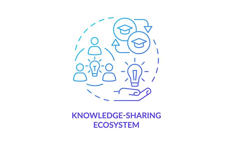 Icono de concepto de gradiente azul de ecosistema de intercambio de conocimientos