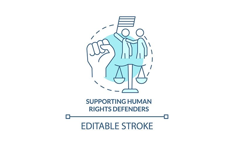 Ondersteuning van mensenrechtenverdedigers Turquoise Concept Icon