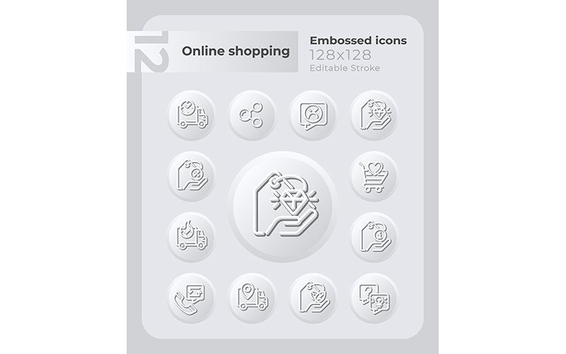 Online Alışveriş Kabartmalı Icons Set