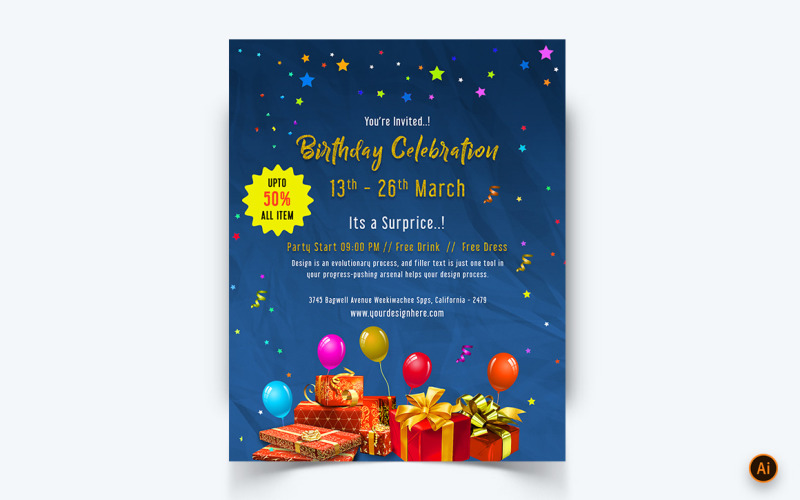 Születésnapi parti ünnepség közösségi média hírcsatorna tervezősablon-10