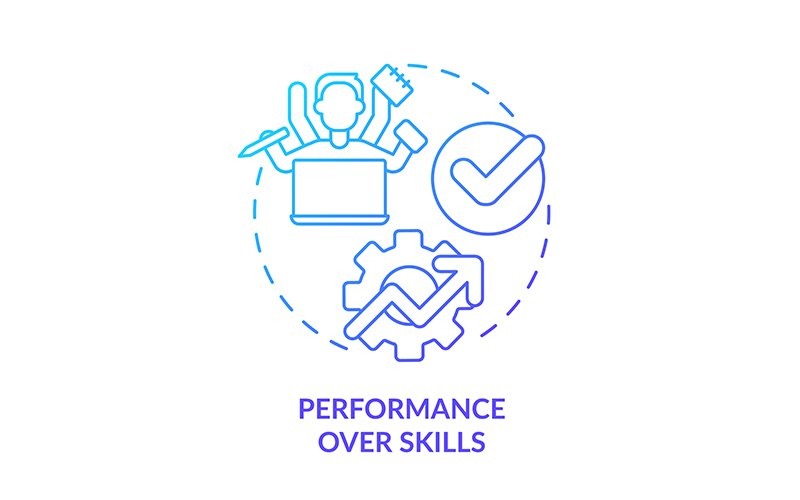 Значок концепции Blue Gradient Performance Over Skills