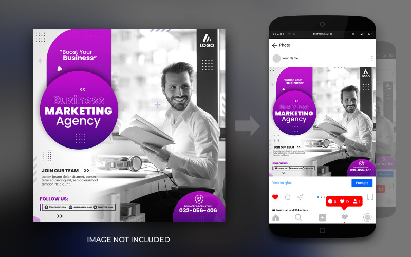 Digitális üzleti marketing ügynökség és vállalati közösségi média bejegyzés tervezősablon