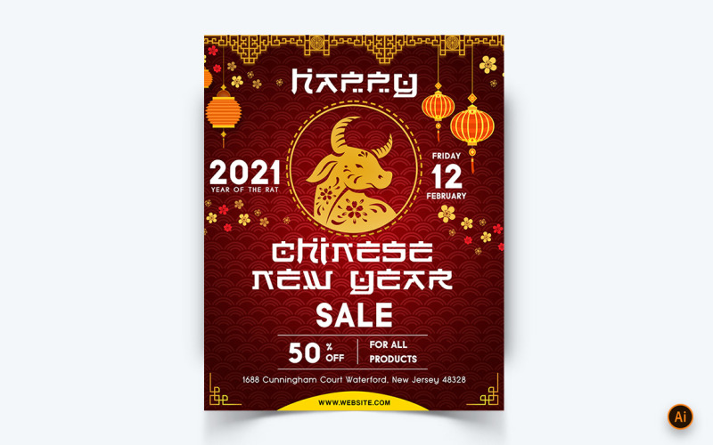Modello di progettazione del feed di Instagram per i social media per la celebrazione del capodanno cinese-06