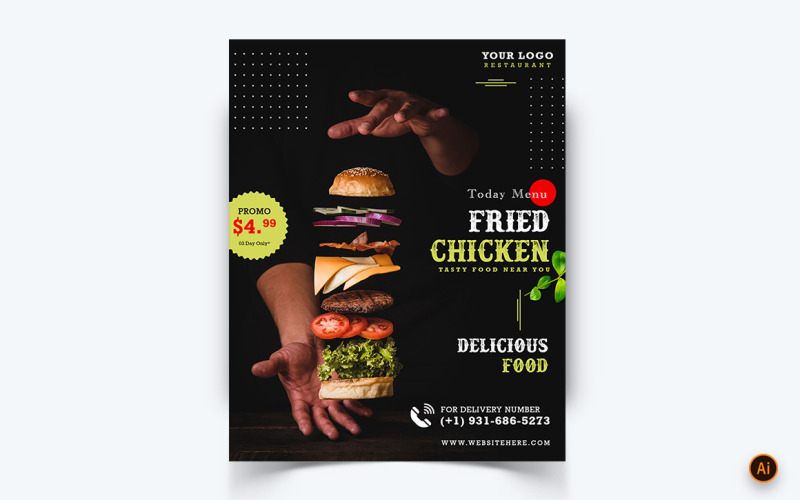 Restaurante de comida ofrece plantilla de diseño de feed de Instagram para redes sociales-14