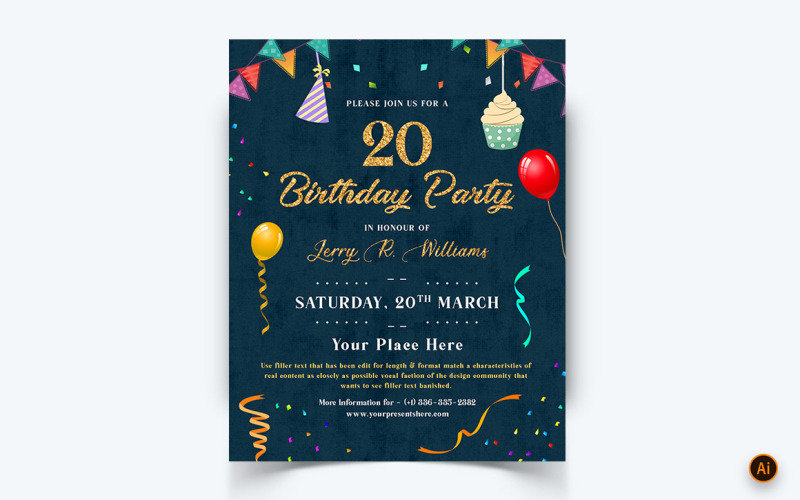 Születésnapi parti ünnepség közösségi média hírcsatorna tervezősablon-13