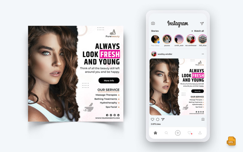 Salon krásy a lázně Sociální média Instagram Post Design-49