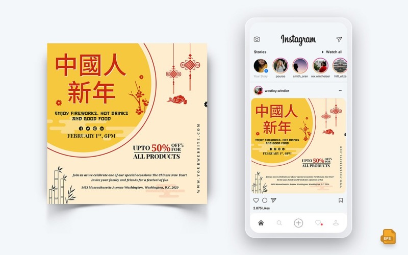 Çin Yeni Yılı Sosyal Medya Instagram Post Tasarımı-10