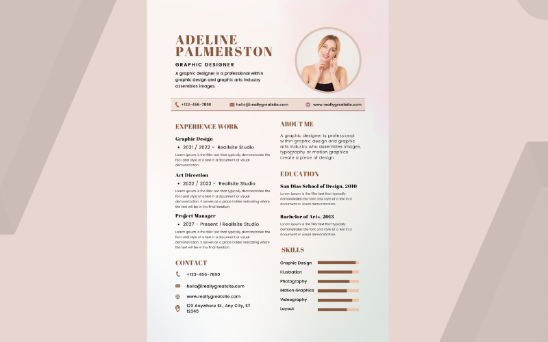 CV créatif minimaliste moderne rose et marron