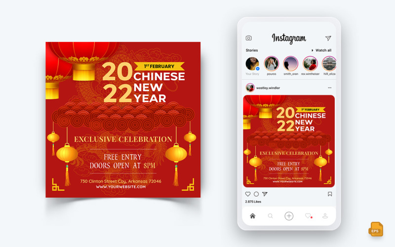 Kinesiskt nyår sociala medier Instagram Post Design-03