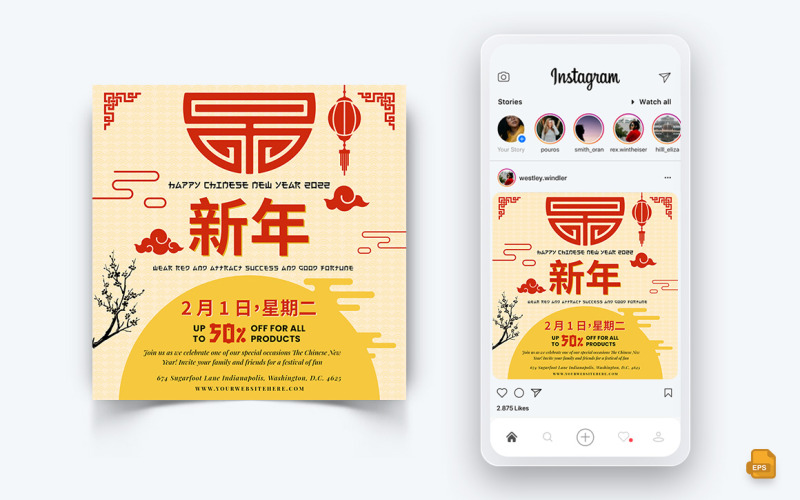 Kinesiskt nyår sociala medier Instagram Post Design-15