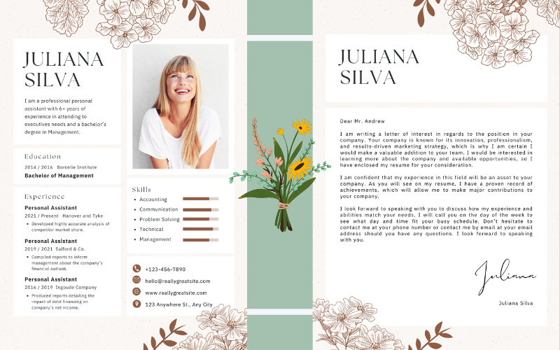 Minimal Beige Floral Personal Assistant Resume