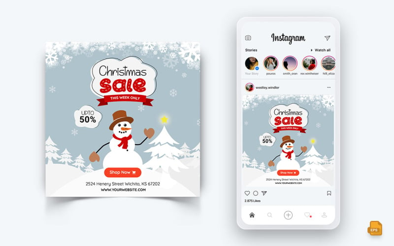 Offre de Noël Vente Célébration Modèle de conception de publication Instagram sur les médias sociaux-06