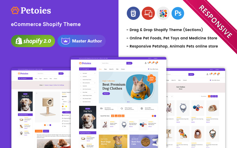Petoies – Pet Shop & Pet doplňky Responzivní téma Shopify 2.0