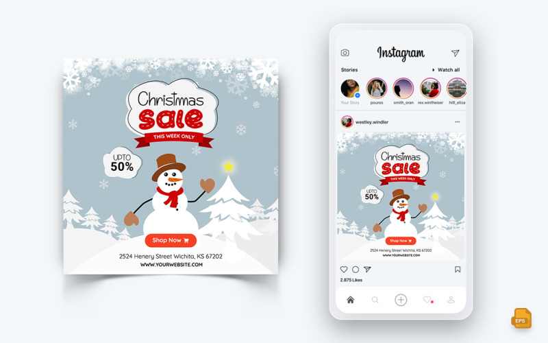 Рождественское предложение Празднование продажи в социальных сетях Instagram Post Design Template-06
