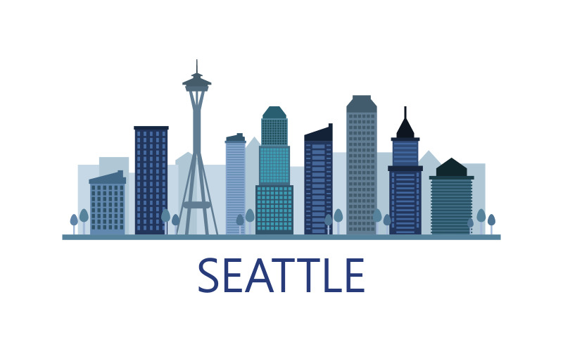 Die Skyline von Seattle ist im Vektor auf dem Hintergrund dargestellt