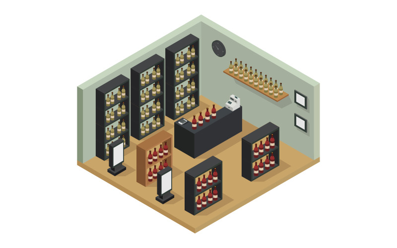 Isometrische wijnmarkt geïllustreerd in vector op een achtergrond