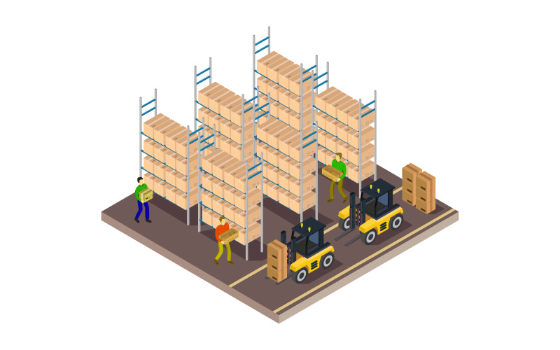 Isometrisches Lager im Vektor auf Hintergrund dargestellt