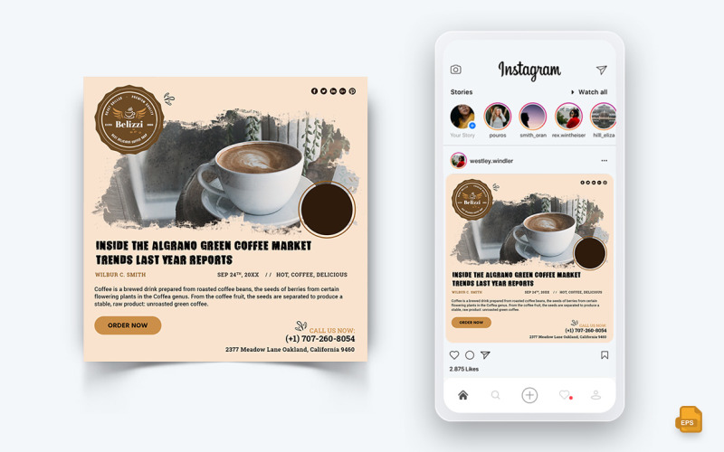 Design de postagem para Instagram de mídia social de cafeteria-15