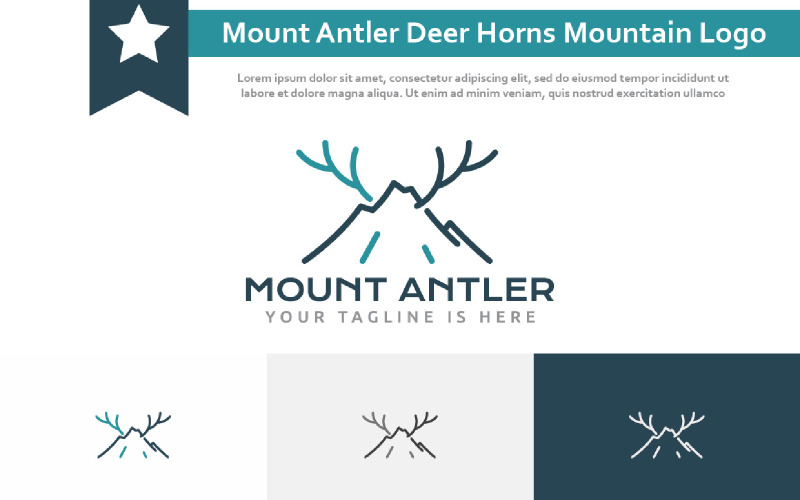 Mount Antler Deer Horns Mountain Nature Adventure Line Logotyp