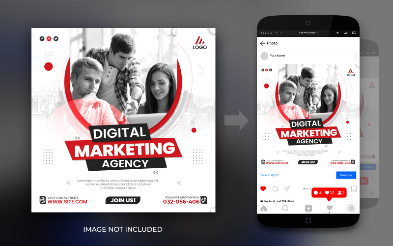 Agencja marketingu cyfrowego i szablon projektu ulotki w mediach społecznościowych dla firm