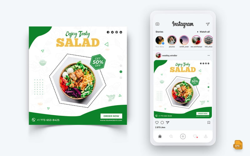Comida e restaurante oferece descontos serviço de mídia social Instagram Post Design-32