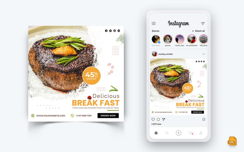 Еда и ресторан Предложения Скидки Сервис Социальные сети Instagram Post Design-35