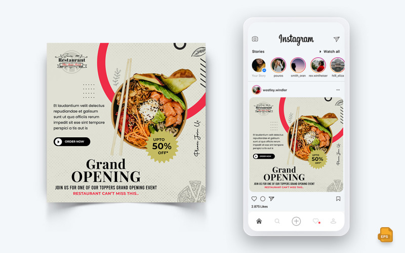 Eten en Restaurant Aanbiedingen Kortingen Service Social Media Instagram Post Design-49