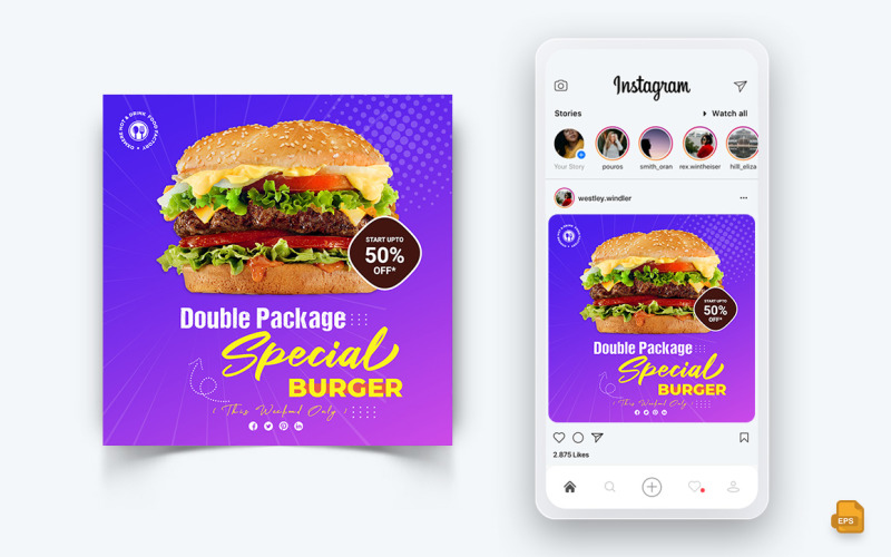Jídlo a restaurace nabízí slevy Služby Sociální sítě Instagram Post Design-19