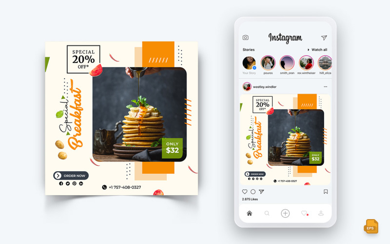 Mat och Restaurang Erbjudanden Rabatter Service Sociala medier Instagram Post Design-40