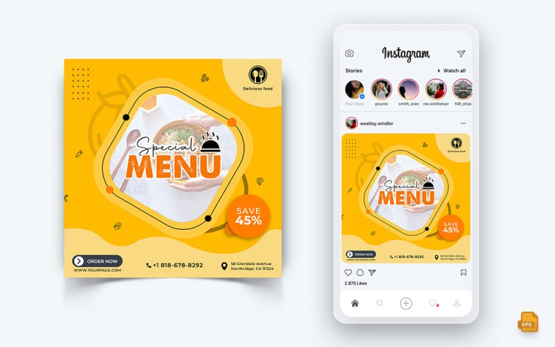 Mat och restaurang erbjuder rabatter Service Sociala medier Instagram Post Design-43