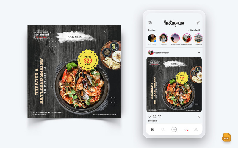 Ofertas de comida y restaurante Descuentos Servicio Redes sociales Instagram Post Design-53