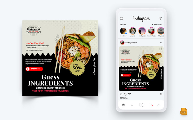Oferty żywności i restauracji Rabaty Obsługa Media społecznościowe Instagram Post Design-59