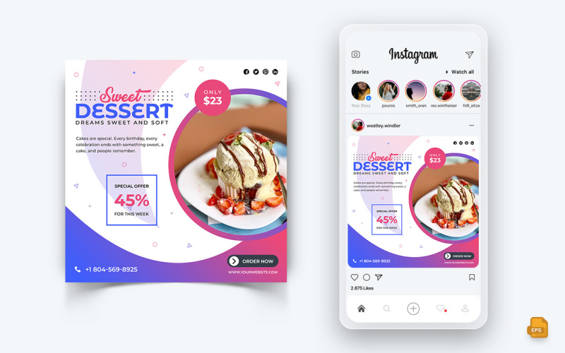 Offres de restauration et de restauration Service de réductions Réseaux sociaux Instagram Post Design-45